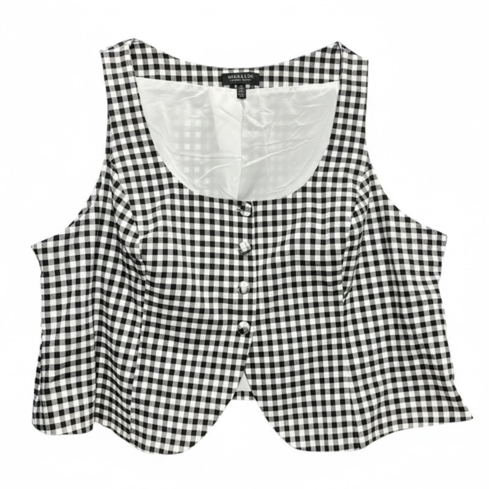 Eloquii Black & White Gingham Button-Front Crop Camisole